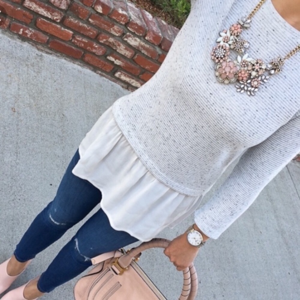 LOFT Mixed Media Layer Blogger Classic Ribbed Favorite Peplum Top M